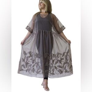 Randi & Will Pirouette Dress Mink Sheer Fantasy Hand Embroidered Chenille Fawn